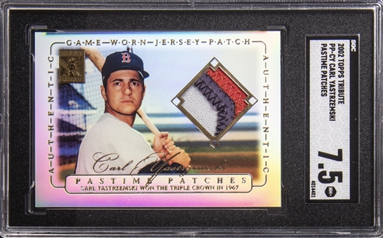 2002 Topps Tribute "Pastime Patches" Refractor #PPCY Carl Yastrzemski Patch Card - SGC NM+ 7.5